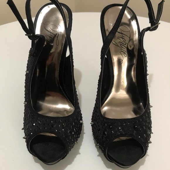 Fergie Spiked Studed Slingback Peeptoe Heels - Picture 2 of 7